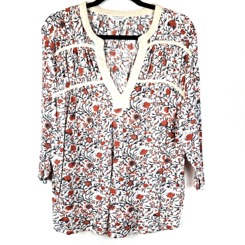 Lucky Brand Floral Print 3/4 Sleeve V-Neck Top 1X
